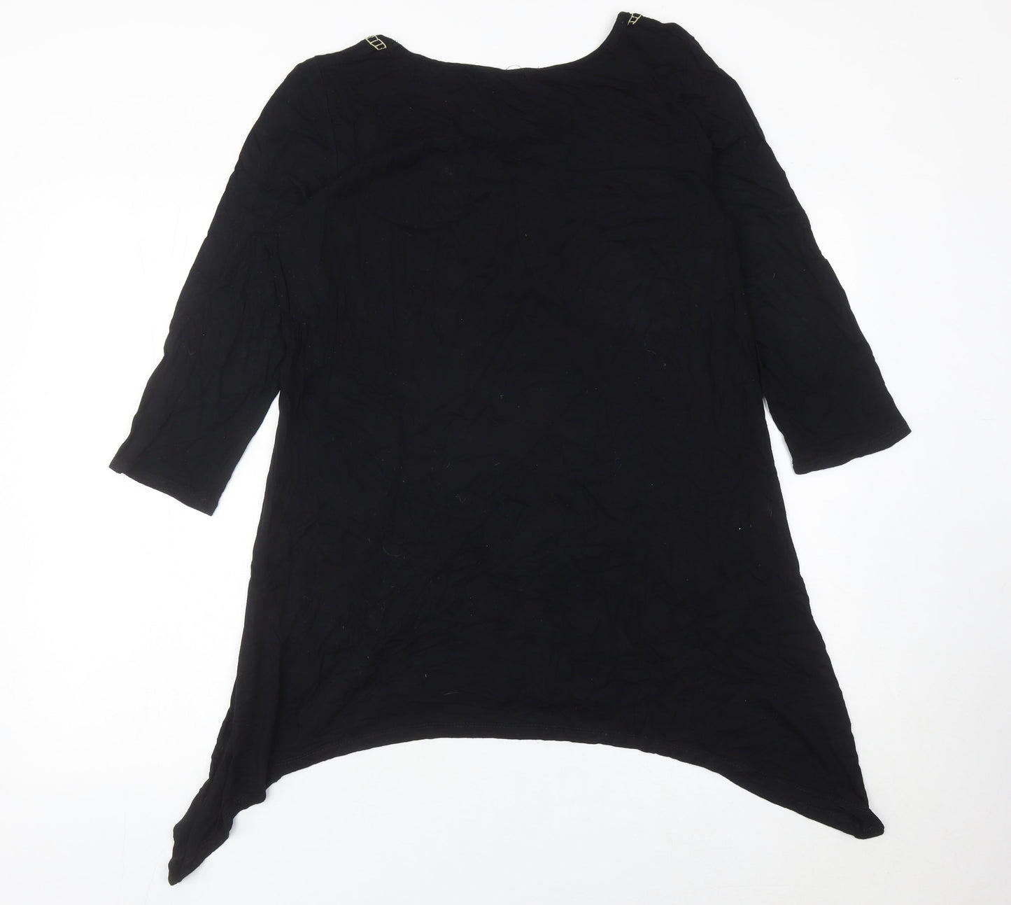 M&Co Womens Black Beaded Tunic Blouse Size 20 Scoop Neck 3/4 Sleeve