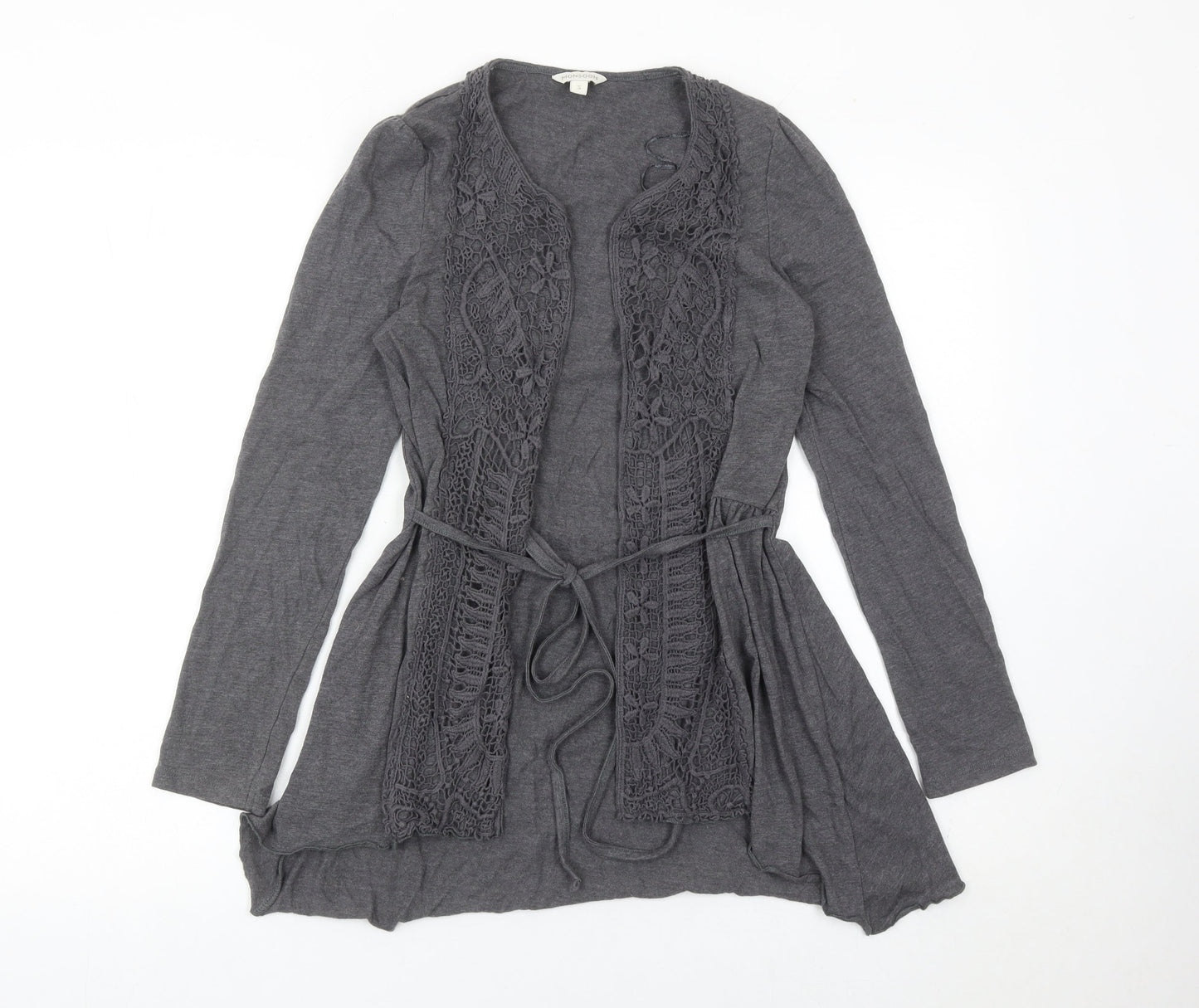Monsoon Womens Grey Crochet Open Cardigan S Long Sleeve Belted