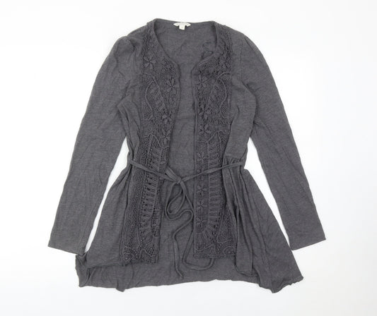Monsoon Womens Grey Crochet Open Cardigan S Long Sleeve Belted