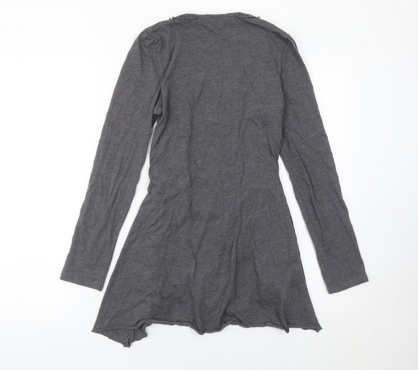 Monsoon Womens Grey Crochet Open Cardigan S Long Sleeve Belted
