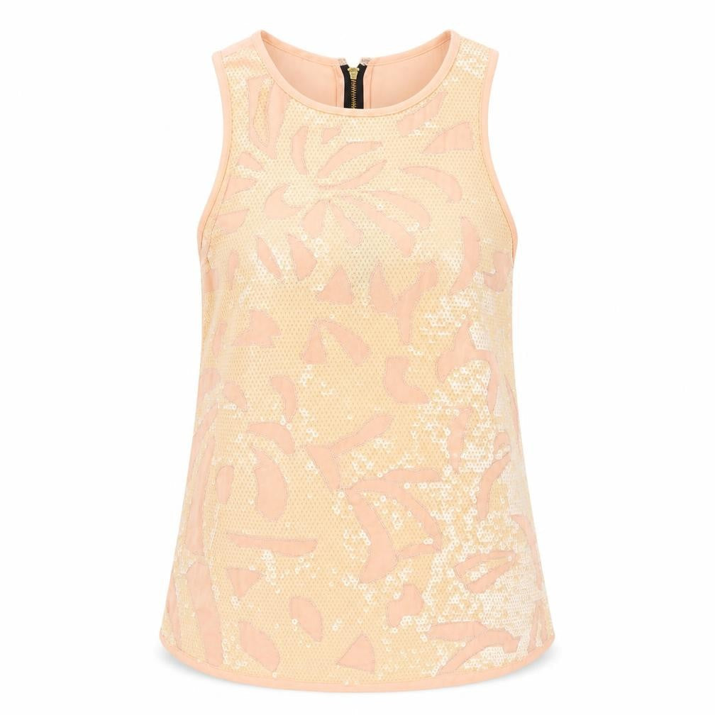 Warehouse Women’s Peach Sequin Tank Top UK 10 Sleeveless Party