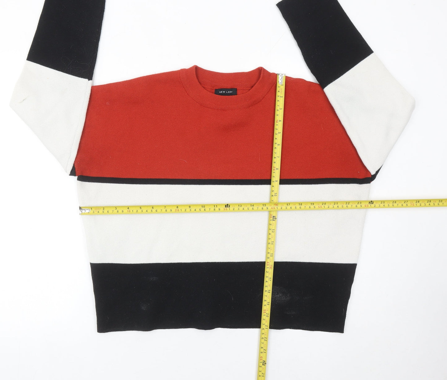 New Look Womens Red Black White Striped Pullover Jumper M