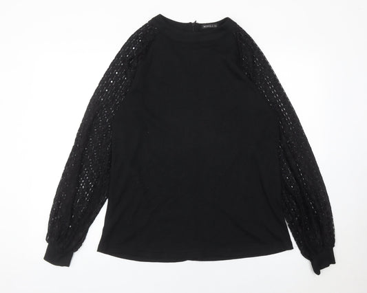 MIHOLL Womens Black Lace Sleeve Blouse Size L Long Sleeve Top