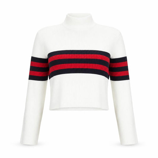 Urban Outfitters Women’s White Striped Mock Neck Slim Jumper Size S