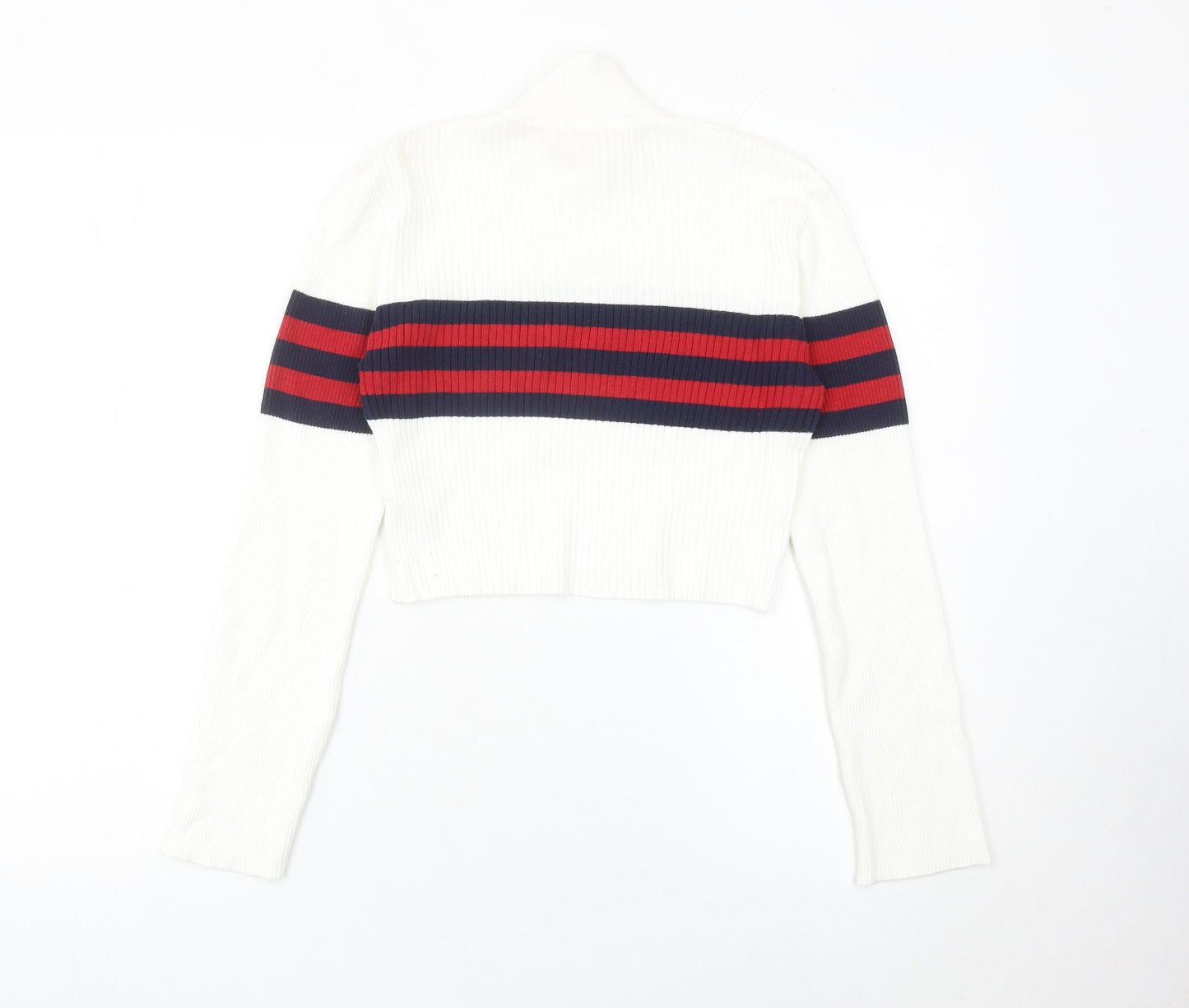 Urban Outfitters Women’s White Striped Mock Neck Slim Jumper Size S