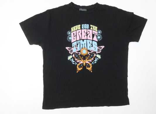 Primark Womens Black Graphic Butterfly Retro T-Shirt Size S