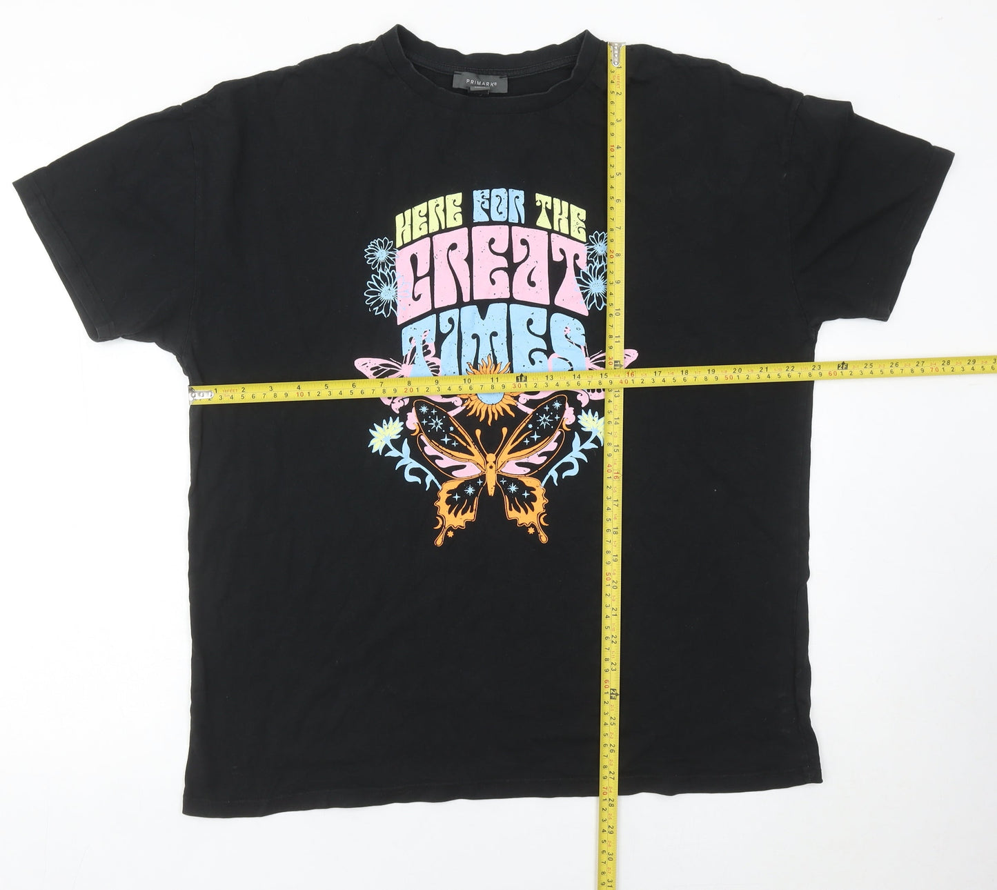 Primark Womens Black Graphic Butterfly Retro T-Shirt Size S