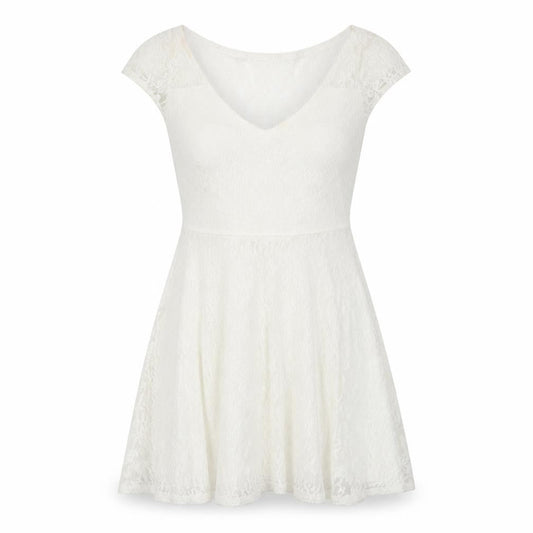 Hollister Women Ivory Lace Skater Dress Short Sleeve S