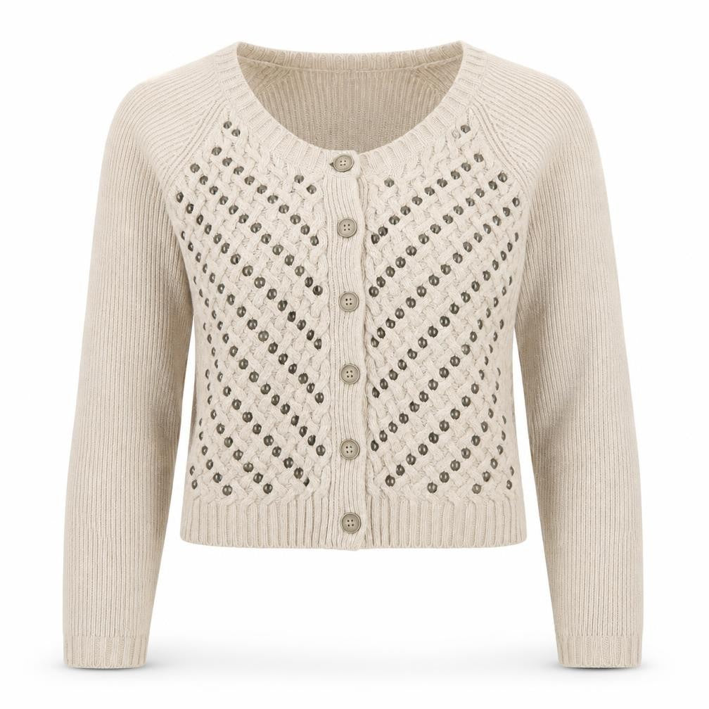 Marks & Spencer Women’s Beige Cardigan Size 12 Scoop Neck Knit
