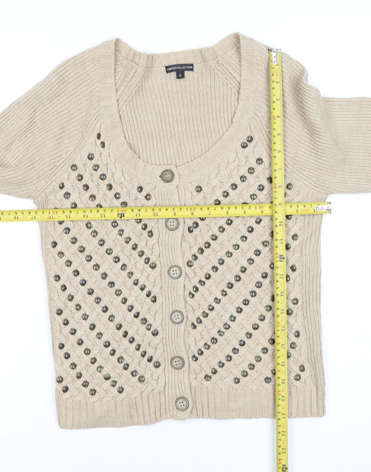 Marks and Spencer Women’s Beige Cardigan Size 12 Scoop Neck Knit