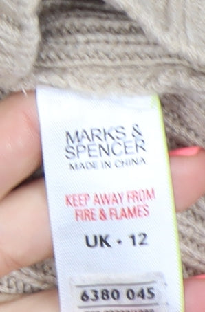 Marks and Spencer Women’s Beige Cardigan Size 12 Scoop Neck Knit
