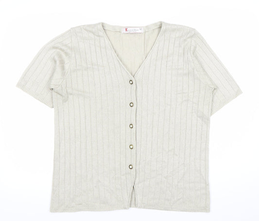 Keeno Women’s Beige Short Sleeve V-Neck Cardigan L