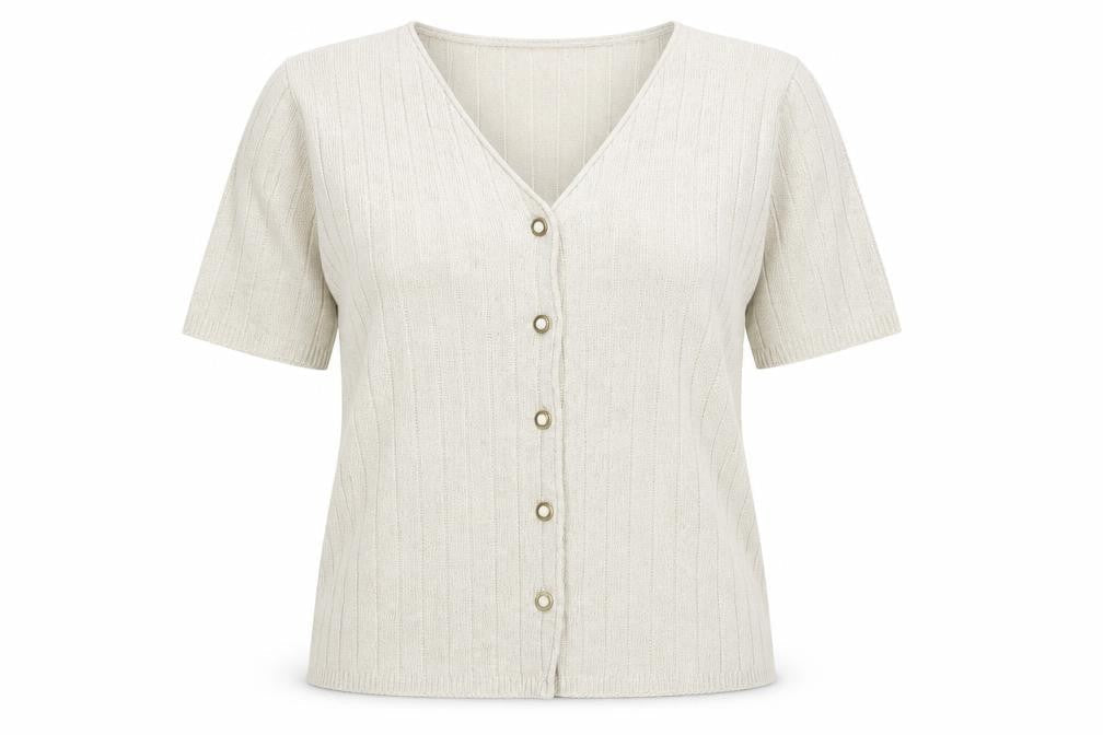 Keeno Women’s Beige Short Sleeve V-Neck Cardigan L