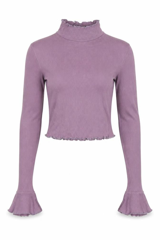 PRETTYLITTLETHING Women Purple Mock Neck Cropped Long Sleeve Top Size 10