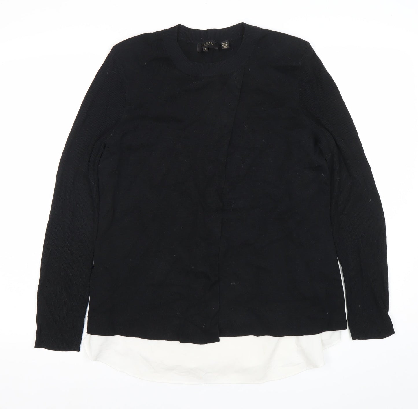 Ted Baker Womens Black Jumper Size 12 Cotton Blend Crew Neck