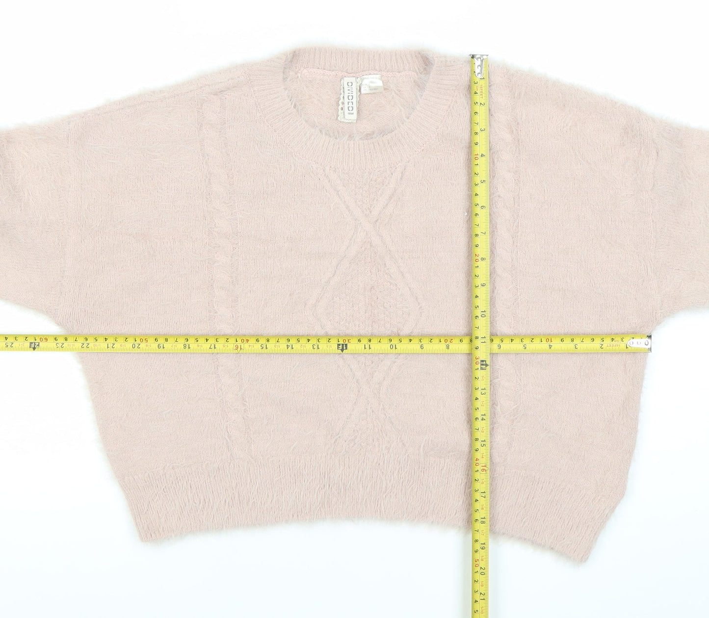 H&M Divided Women’s Pink Crew Neck Cable Knit Pullover Jumper Size S
