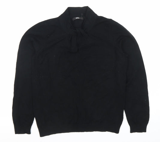 Marks and Spencer Women Black Size 14 Long Sleeve Tie Neck Blouse