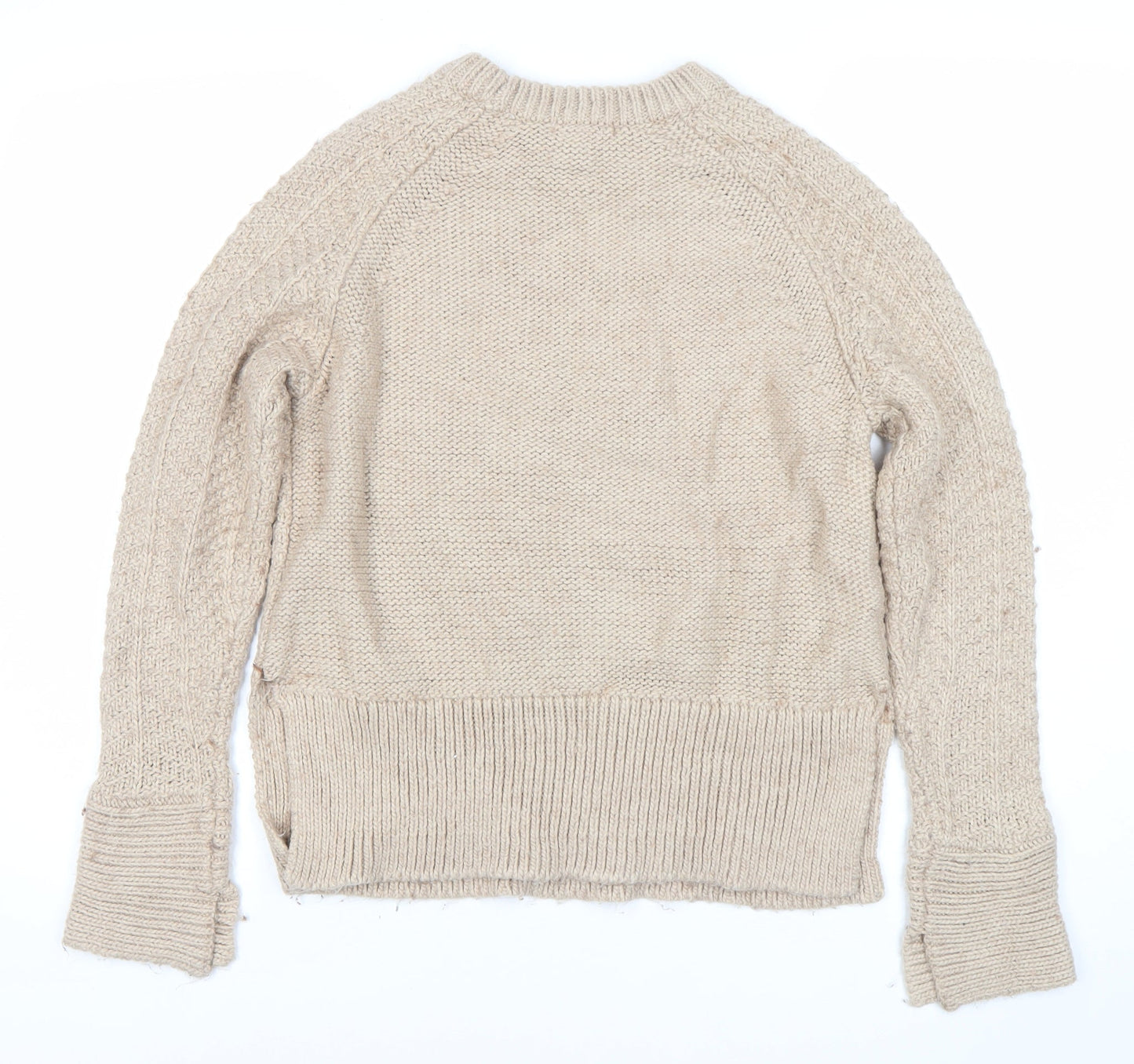 H&M Womens Beige Chunky Knit Wool Blend Pullover Jumper XS