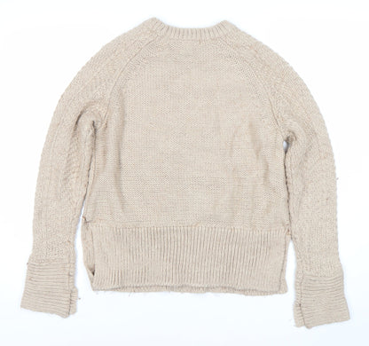 H&M Womens Beige Chunky Knit Wool Blend Pullover Jumper XS