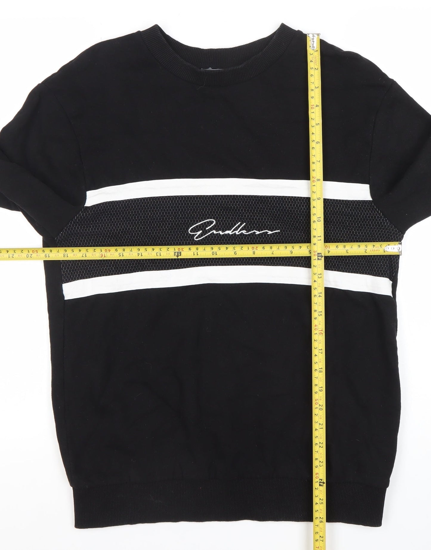 Primark Men’s Black Medium Crew Neck Pullover Sweatshirt Logo Stripe