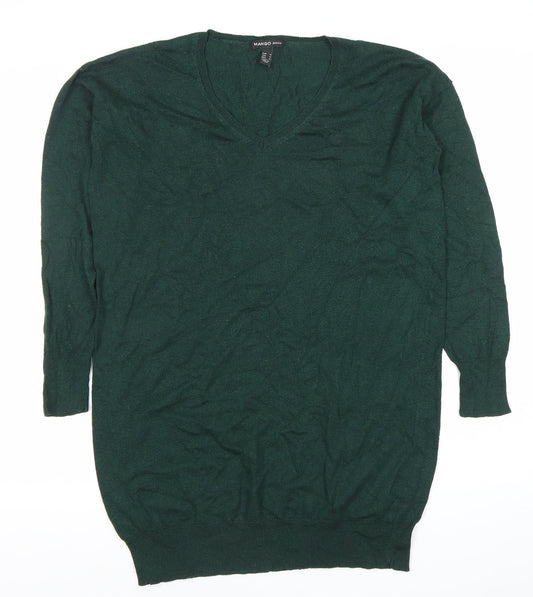 Mango Women’s Green V-Neck Long Sleeve Pullover Jumper Size S