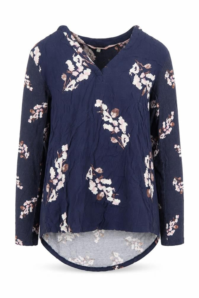 Joules Womens Blue Floral Tunic Blouse Size 8 Long Sleeve V-Neck