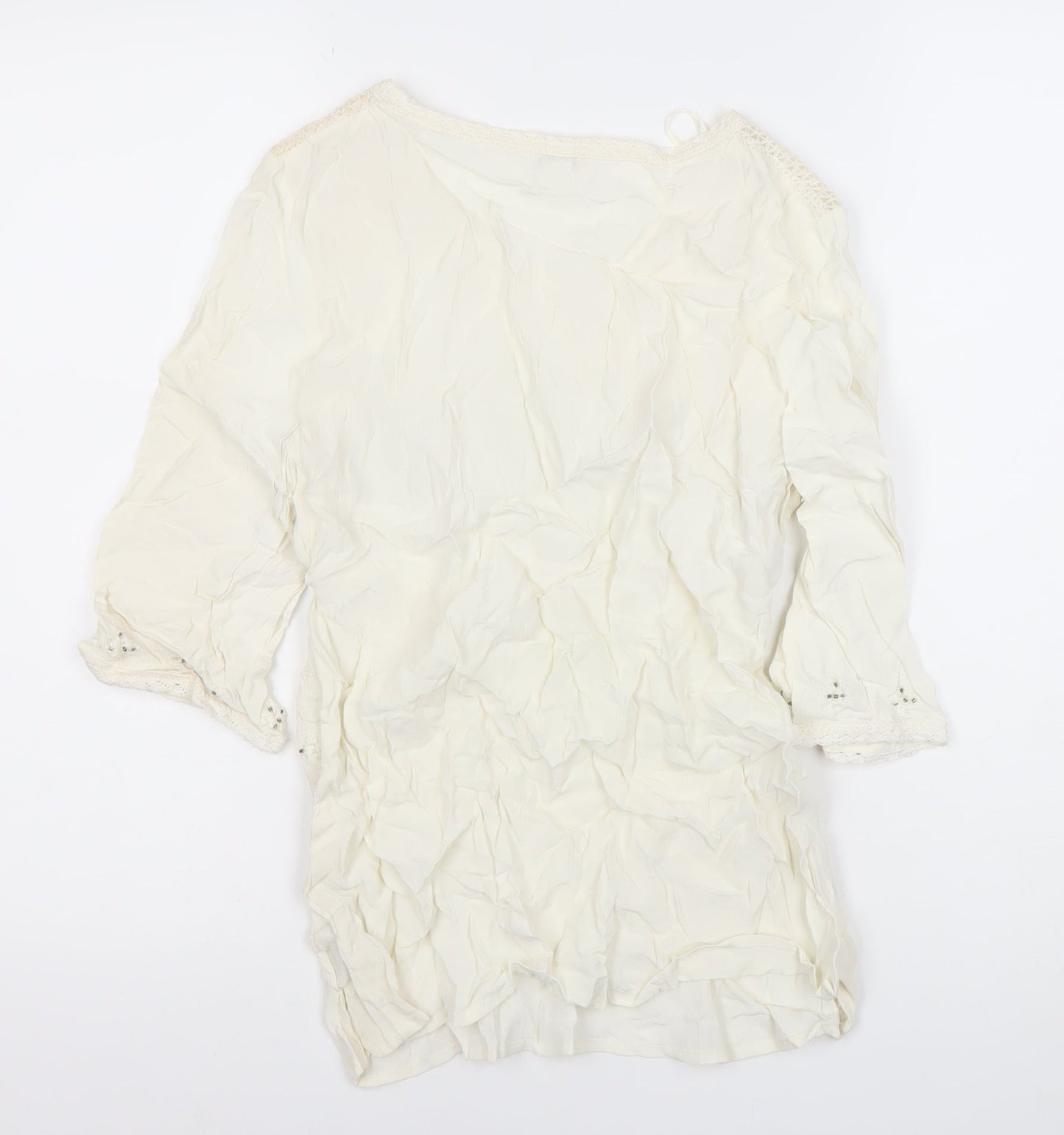 Monsoon Womens Ivory Beaded Tunic Blouse Size 12 3/4 Sleeve