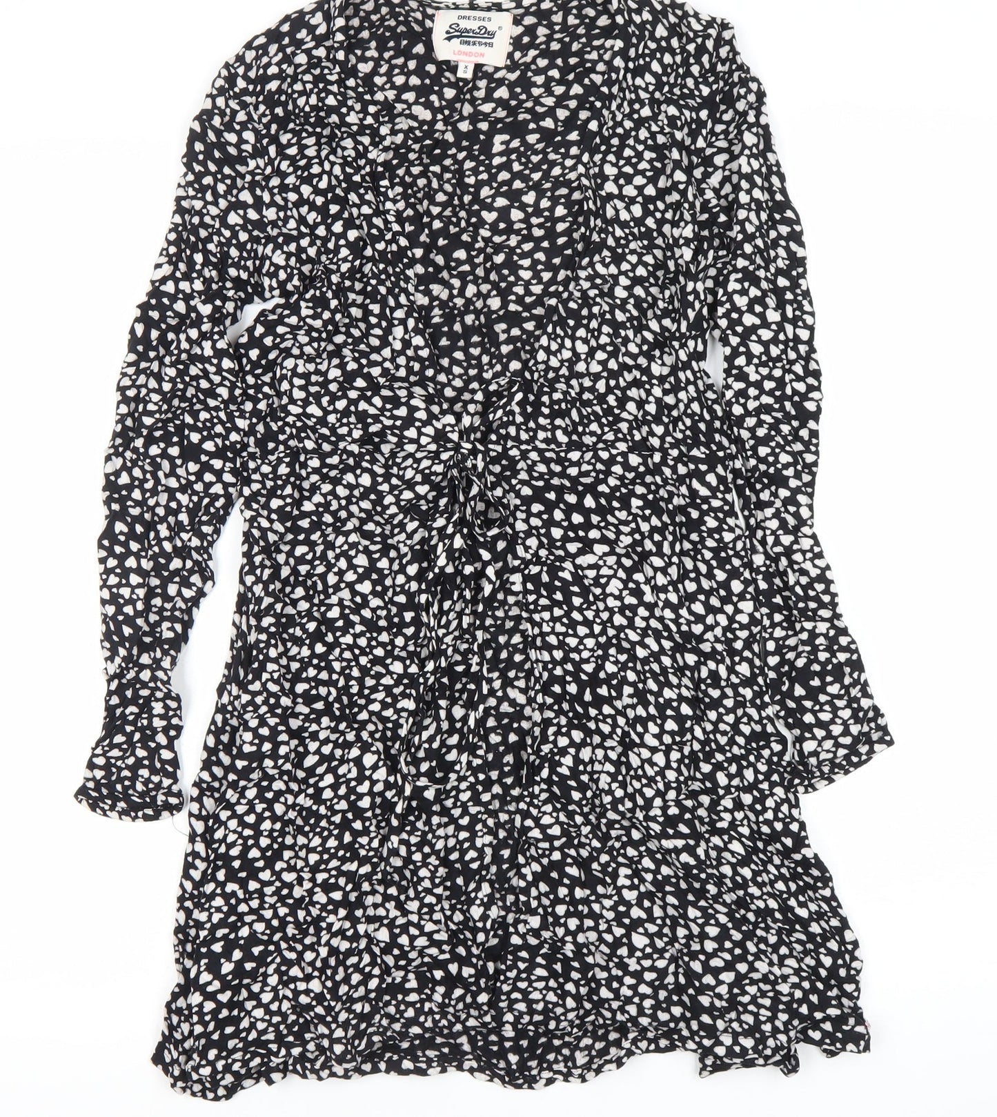 Superdry Women’s Black Wrap Dress XS Viscose Animal Print