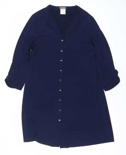 Kim & Co Womens Blue M Shirt Dress V-Neck 3/4 Sleeve Casual Workwear