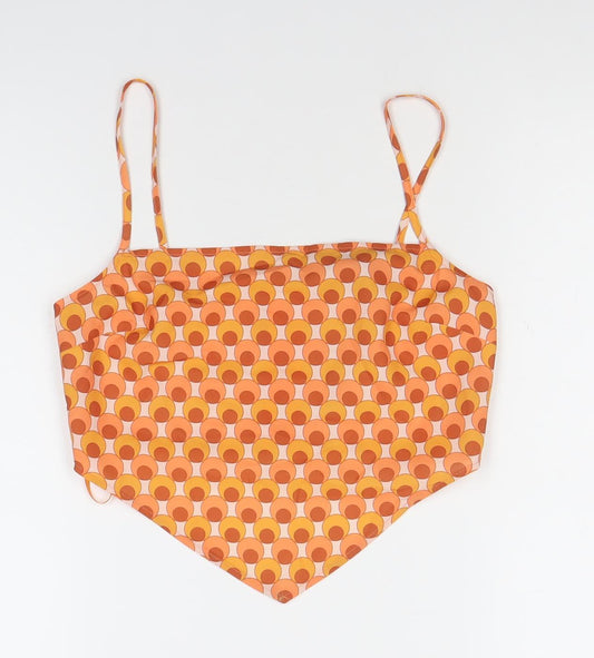 Threadbare Womens Orange Geometric Cami Top Size 8 Retro Zip Detail