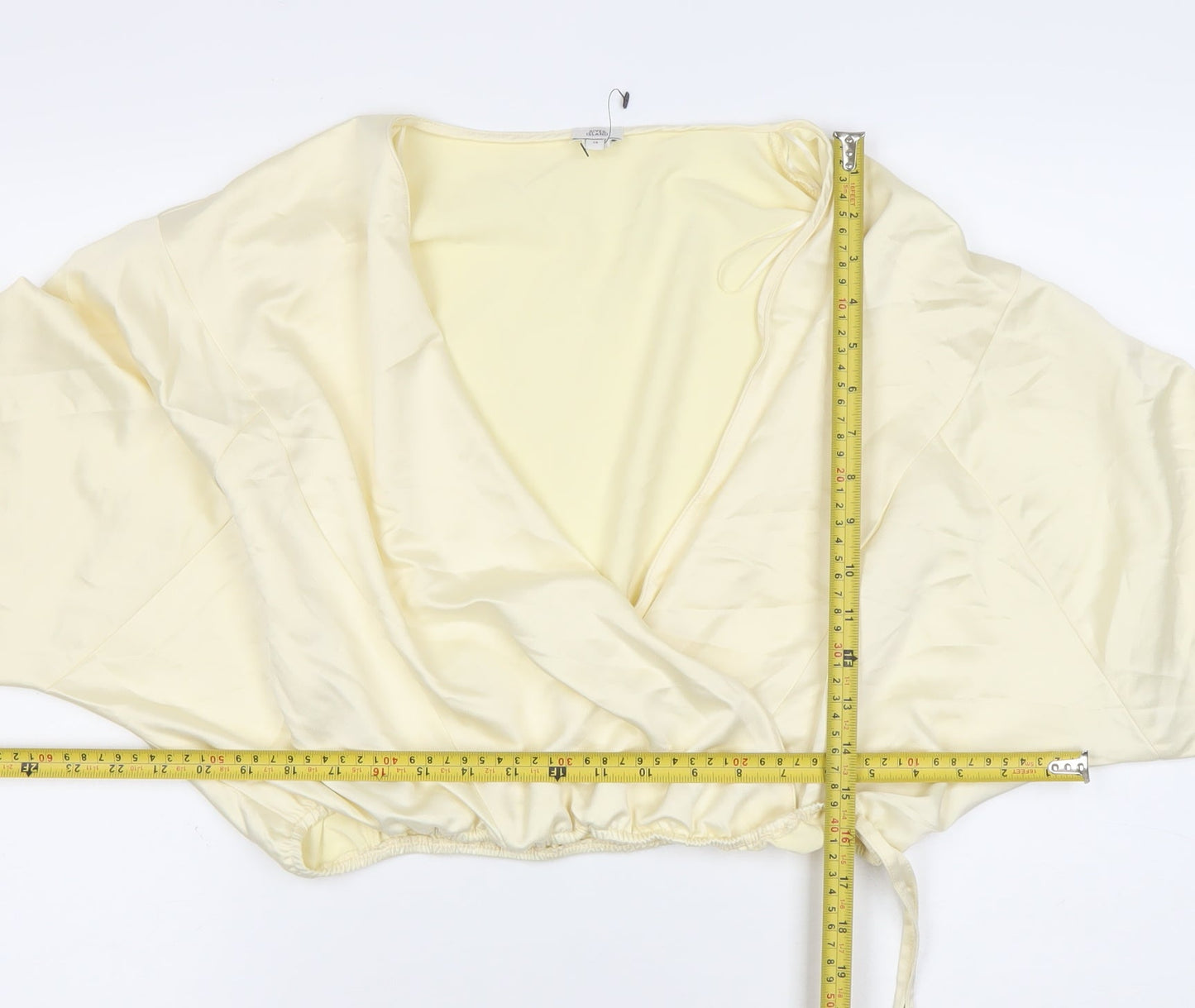 River Island Women’s Ivory Wrap Satin Blouse Size 14 Balloon Sleeve