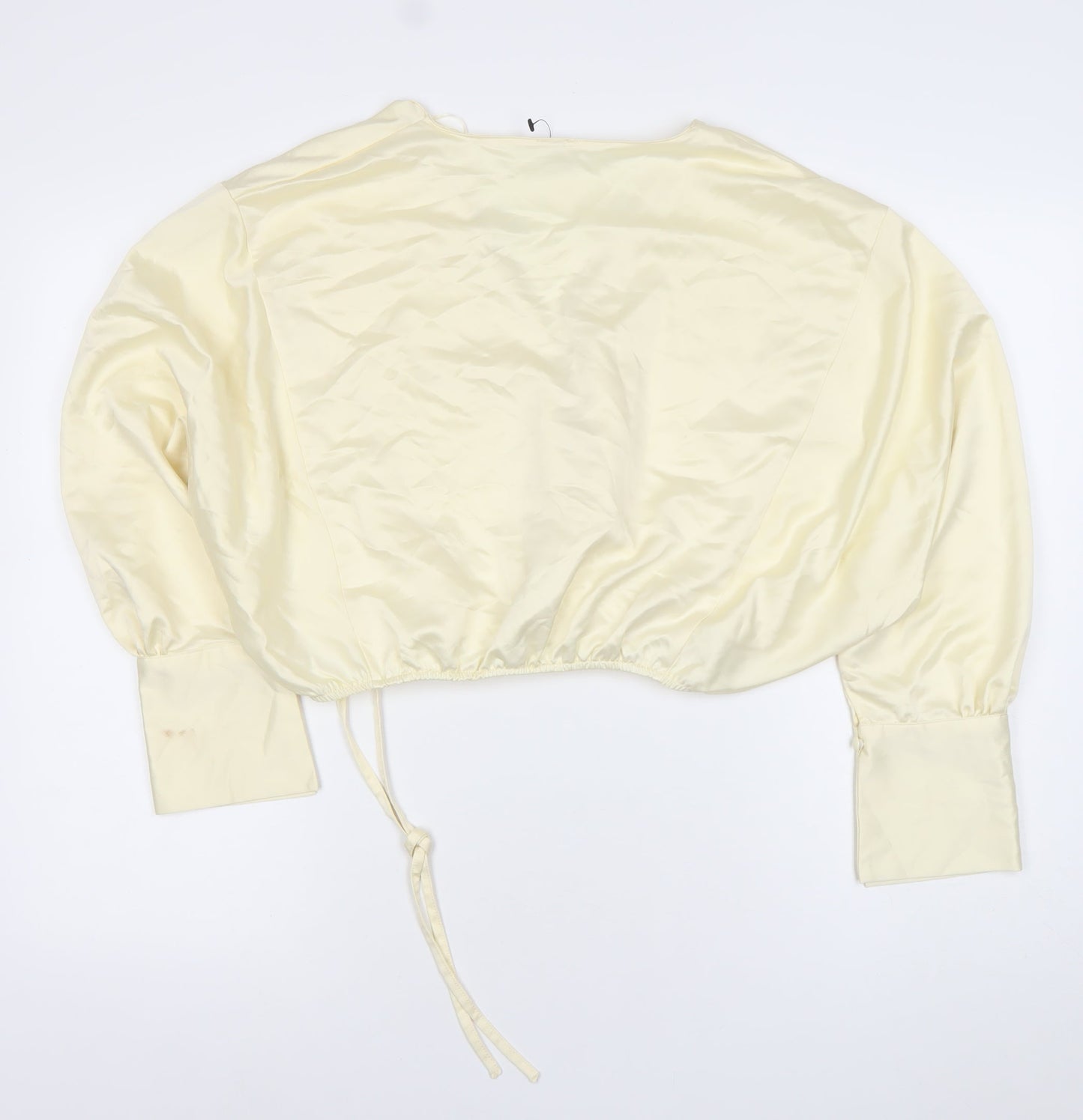 River Island Women’s Ivory Wrap Satin Blouse Size 14 Balloon Sleeve