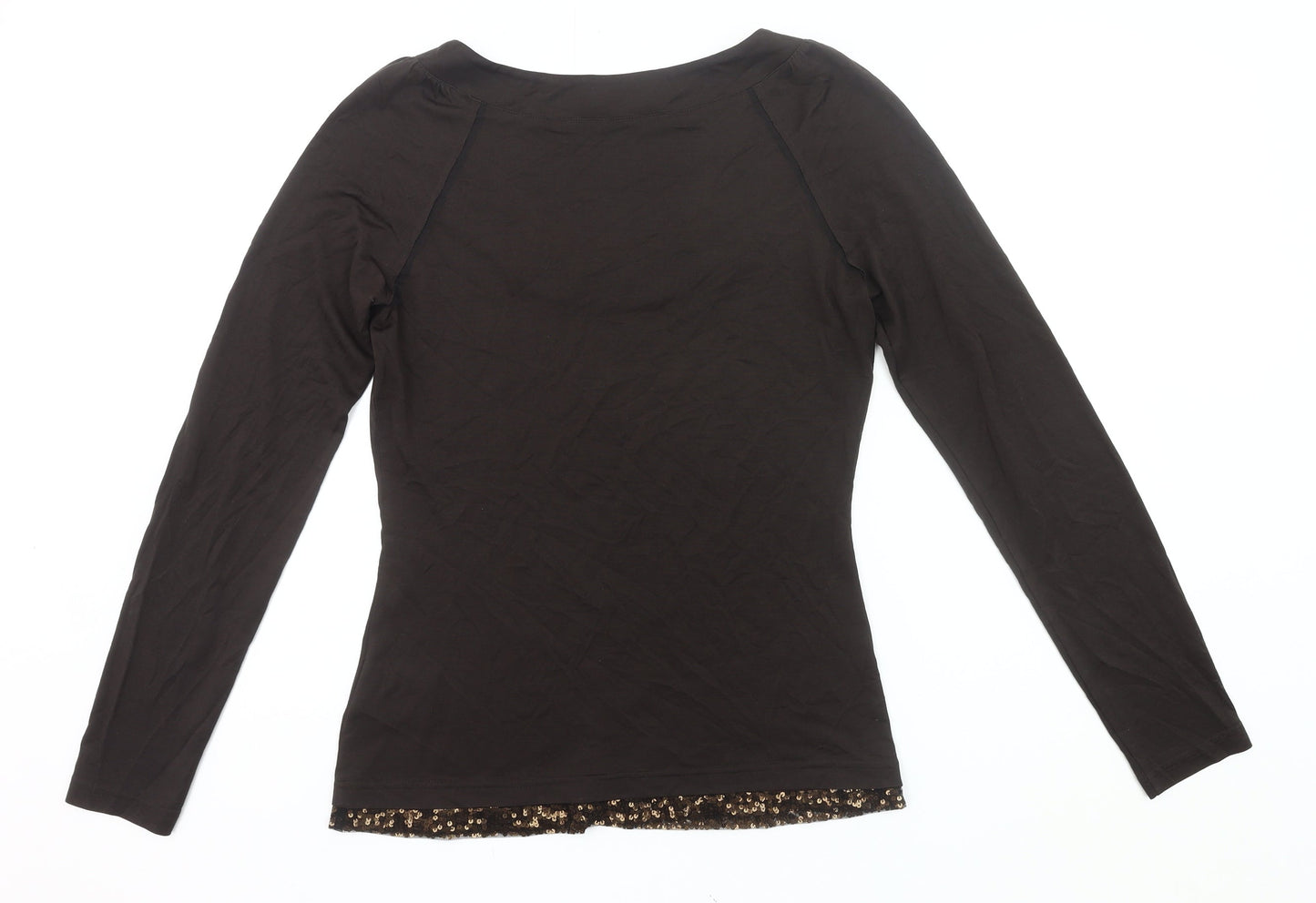 Laurèl Women Black Sequin Scoop Neck Long Sleeve Top Size 12