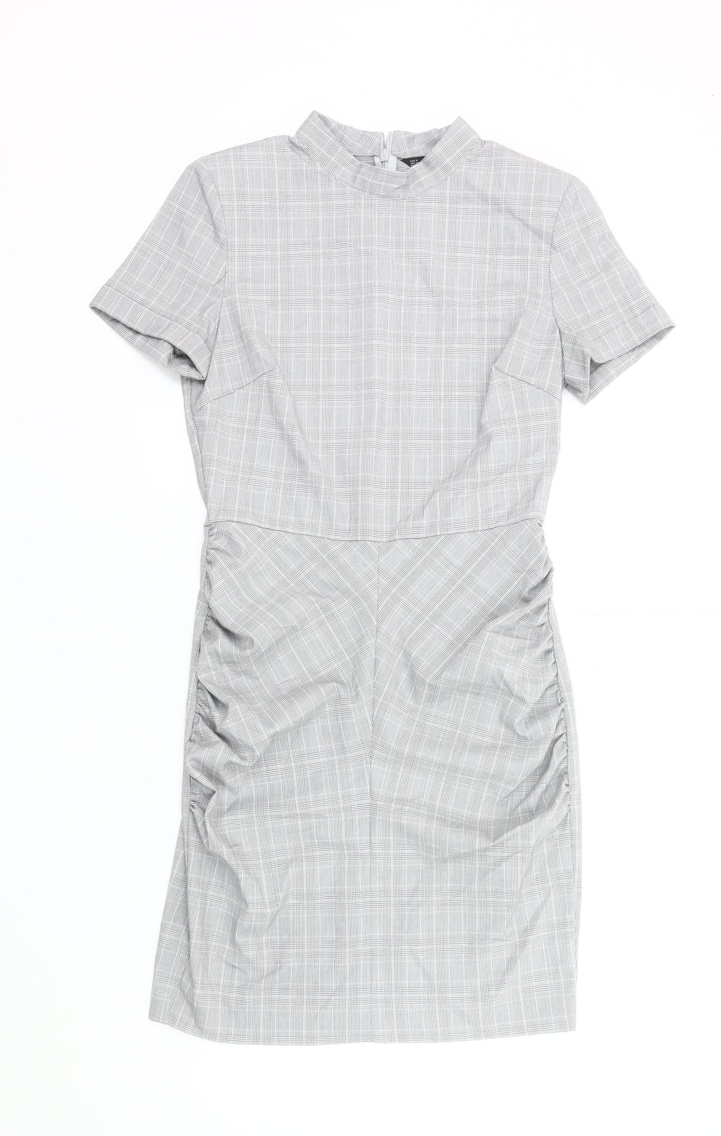 Zara Women Grey Check Sheath Dress Size 12 Short Sleeve Work