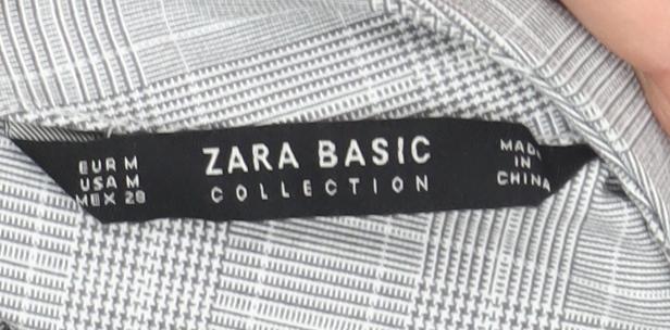 Zara Women Grey Check Sheath Dress Size 12 Short Sleeve Work