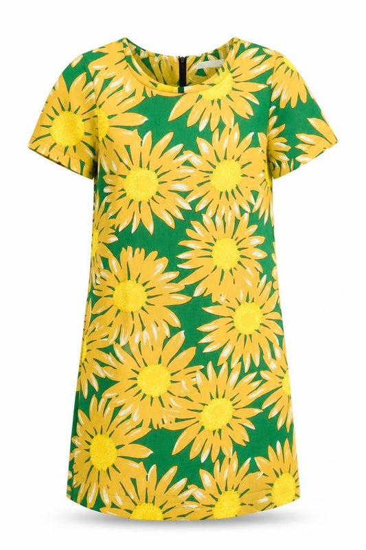 Vera & Lucy Women’s Yellow Green Floral Shift Dress S/M