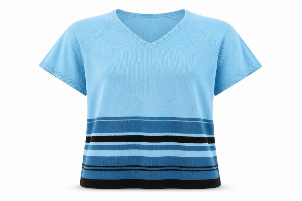 George Women’s Blue Striped V-Neck Short Sleeve Pullover Jumper Size 18