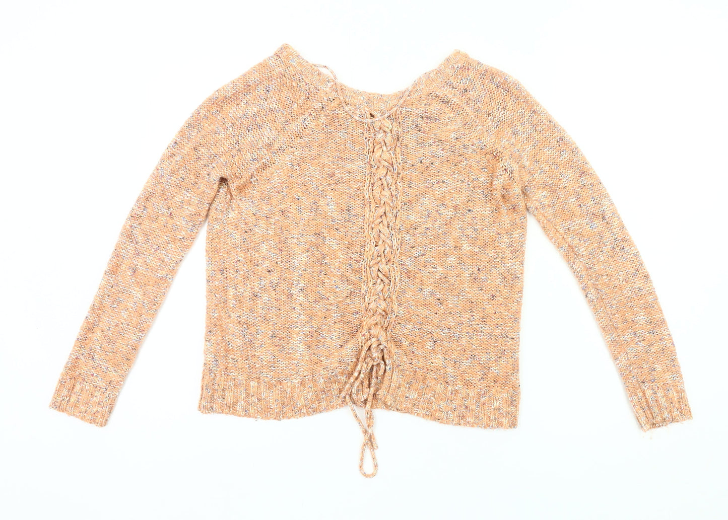 Vero Moda Womens Orange Chunky Knit Jumper XS Scoop Neck Long Sleeve