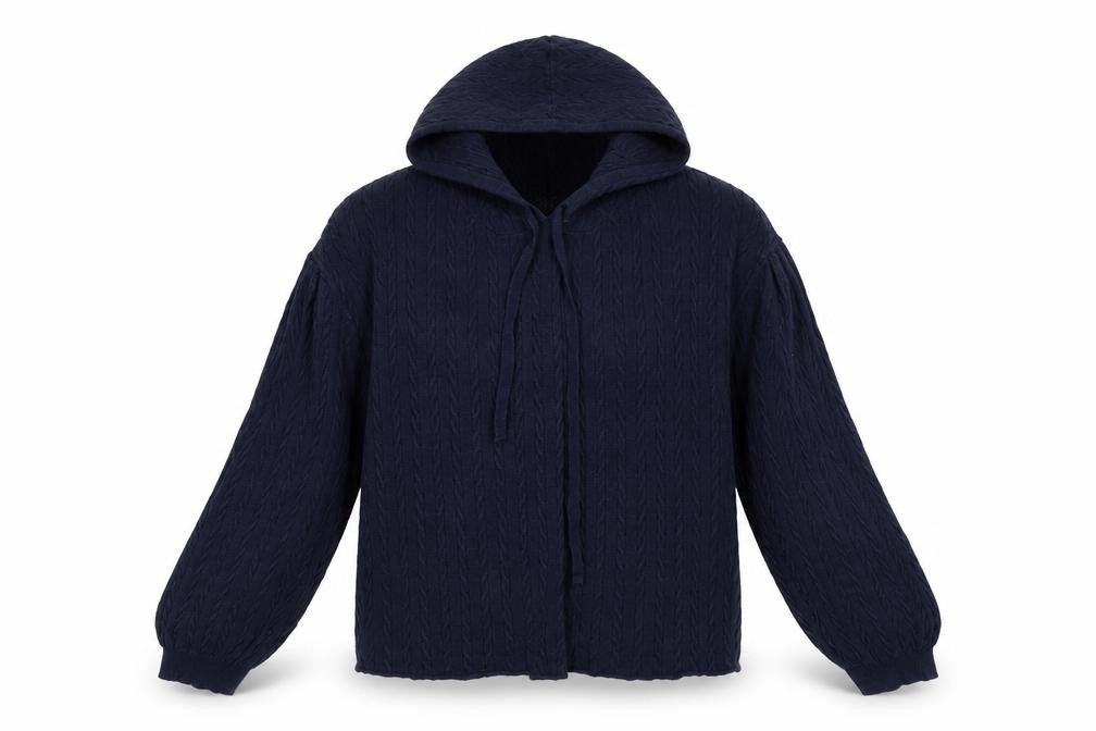 525 Womens Blue Cable Knit Hooded Cardigan Jumper Size M