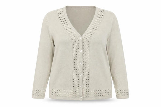 Damart Women’s Beige Cardigan Size 18 V-Neck Button Knit