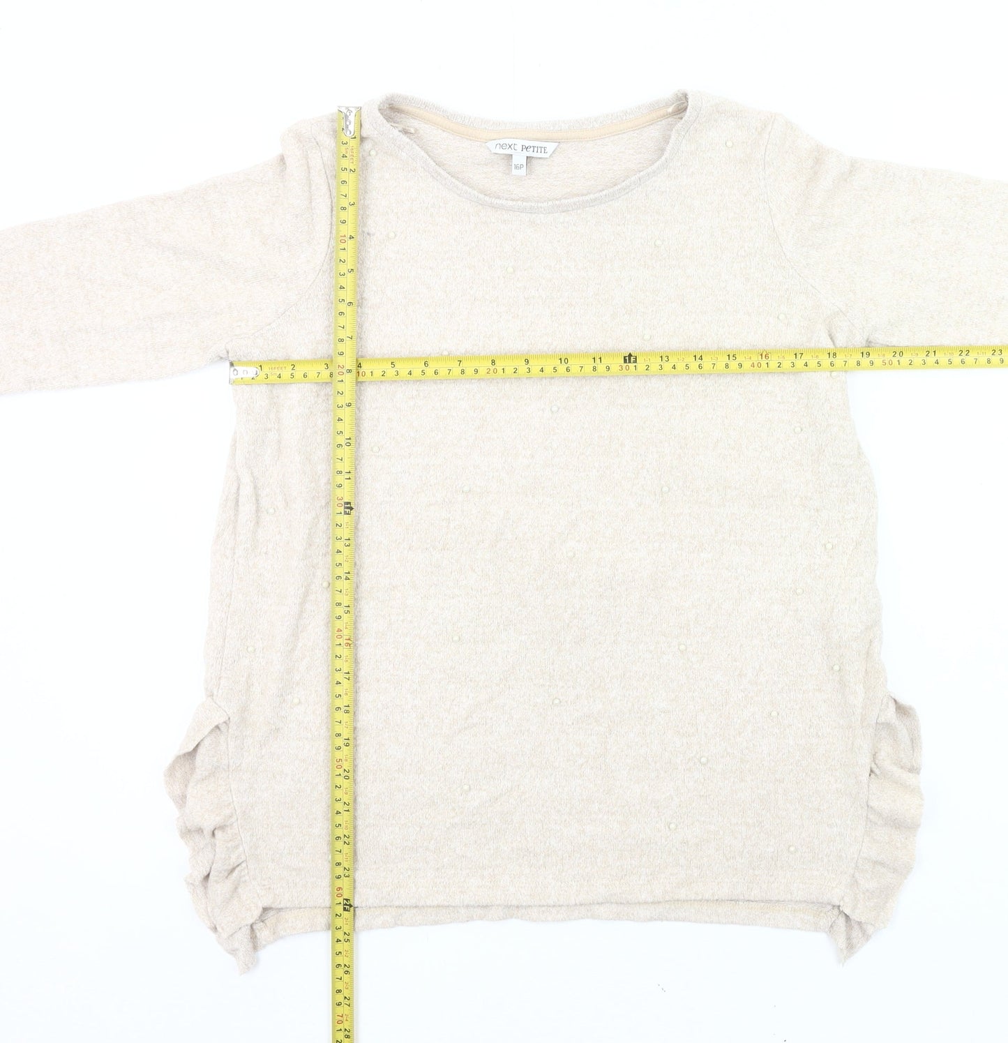 Next Petite Women's Beige Pullover Jumper Size 16P Beaded Knit