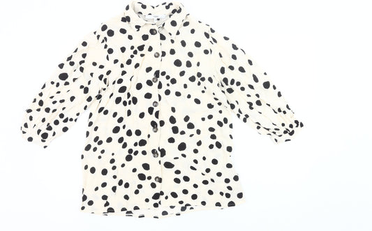 Next Women’s Polka Dot Button-Up Tunic Shirt Black White Size 12