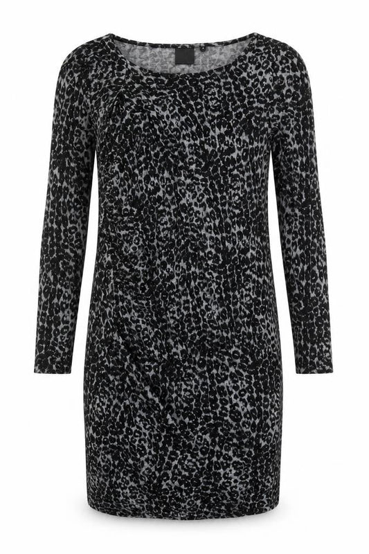 InWear Women’s Black Animal Print Bodycon Dress Size S Long Sleeve
