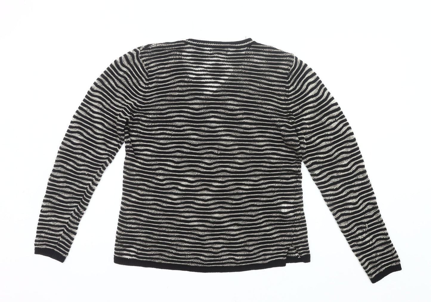 Soon Womens Black Striped V-Neck Pullover Jumper Size 16
