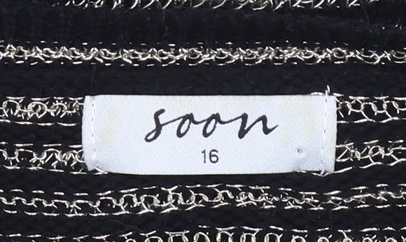 Soon Womens Black Striped V-Neck Pullover Jumper Size 16