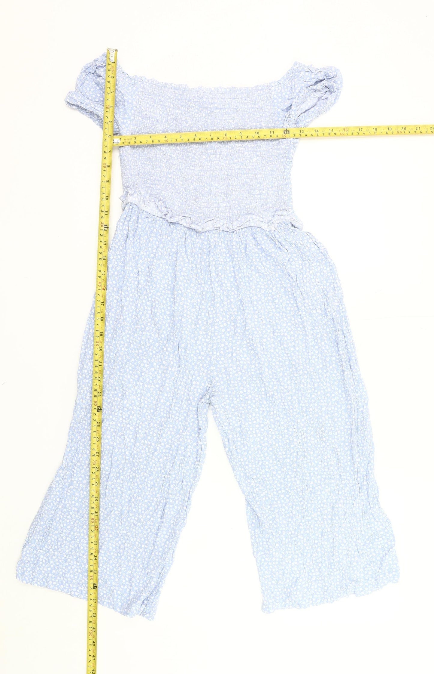 Marks and Spencer Girls Blue Floral Off Shoulder Jumpsuit Age 10-11 Years