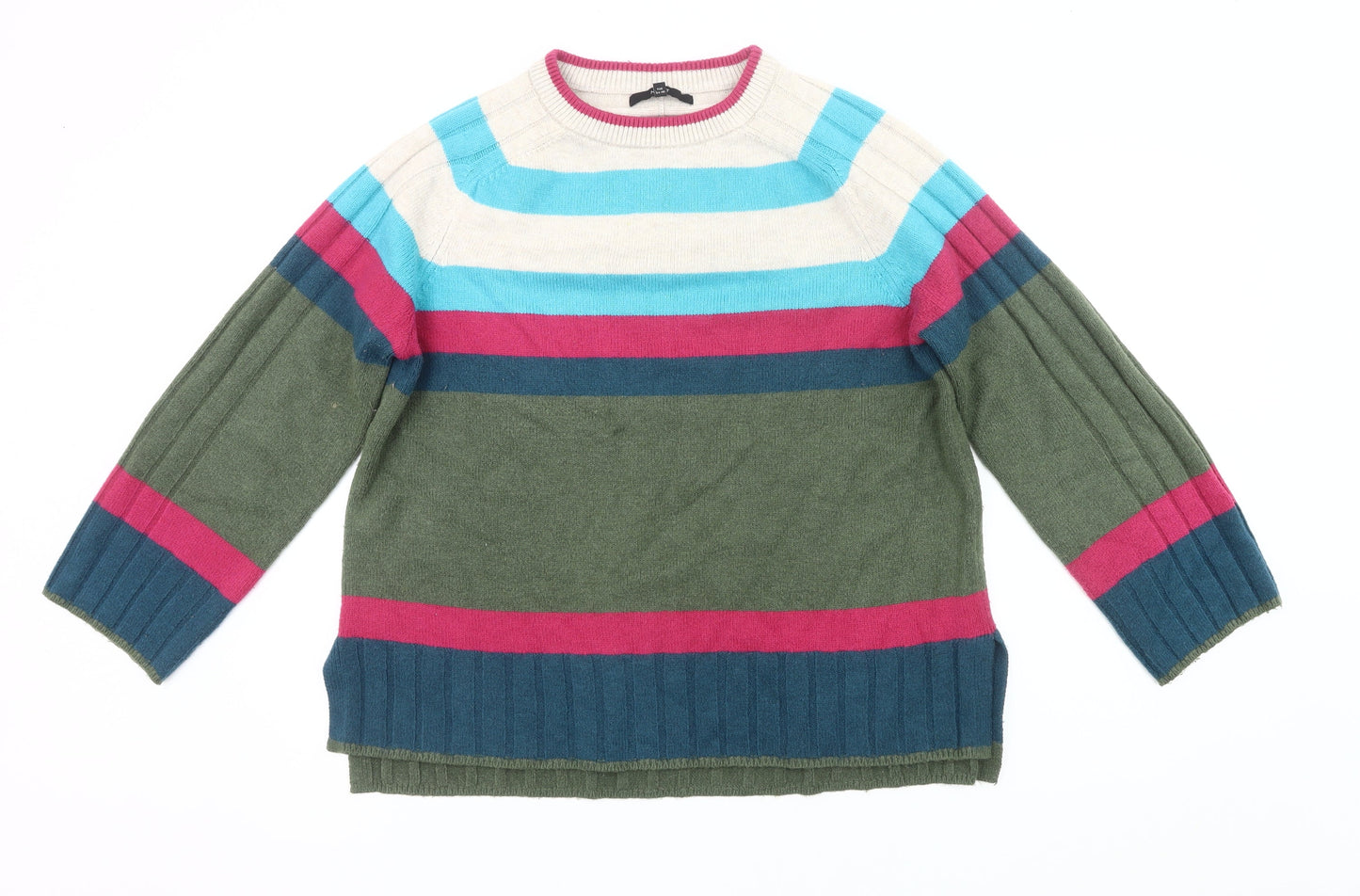 Next Womens Striped Crew Neck Jumper L Green Blue Pink Knitwear