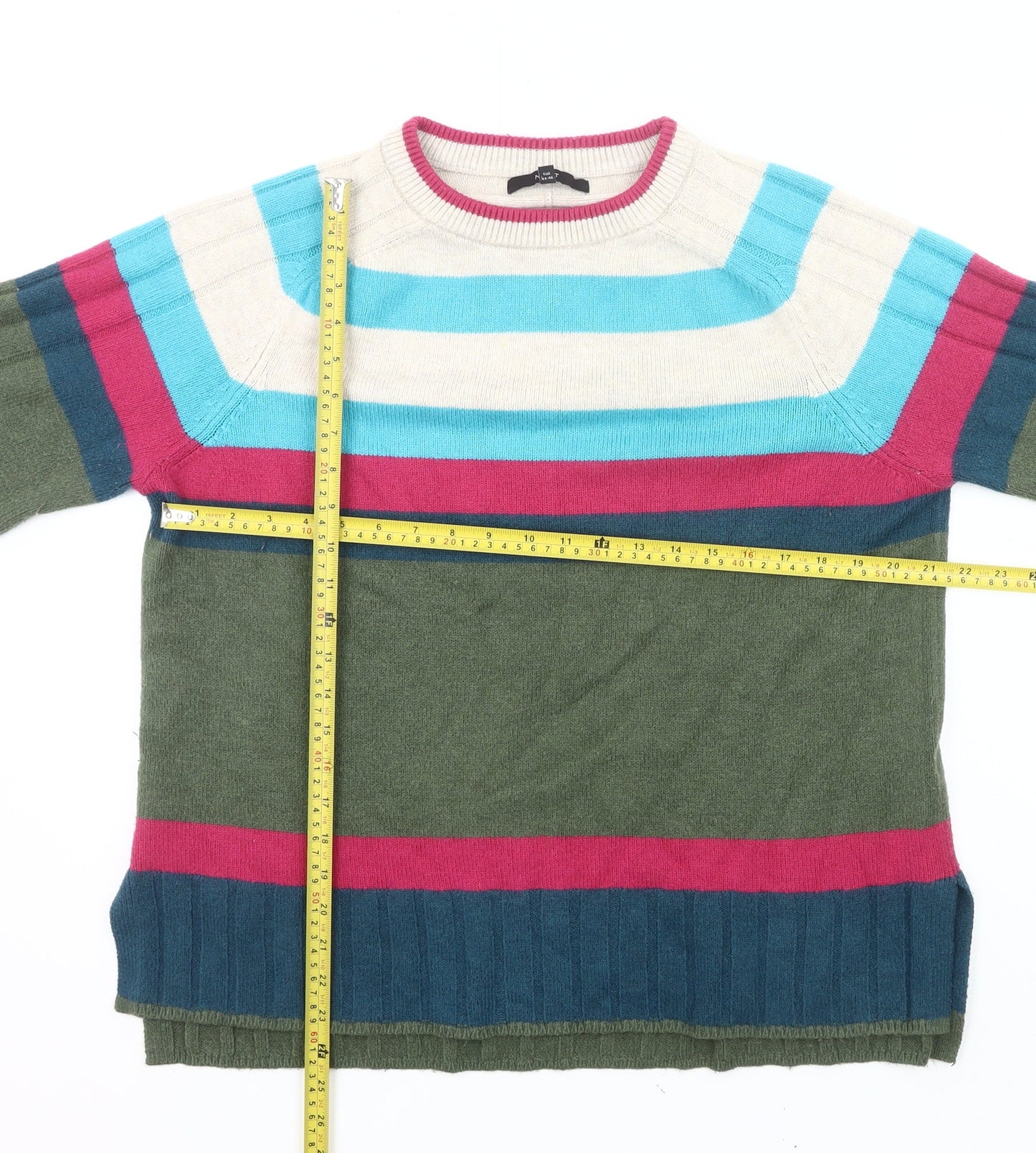 Next Womens Striped Crew Neck Jumper L Green Blue Pink Knitwear