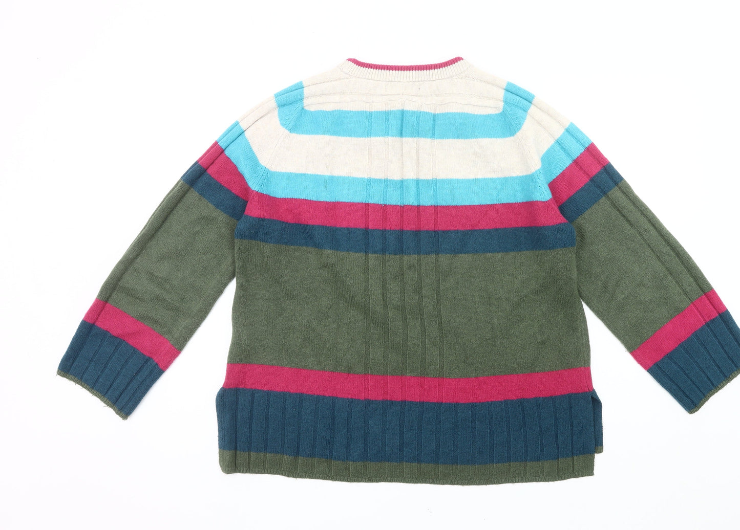 Next Womens Striped Crew Neck Jumper L Green Blue Pink Knitwear