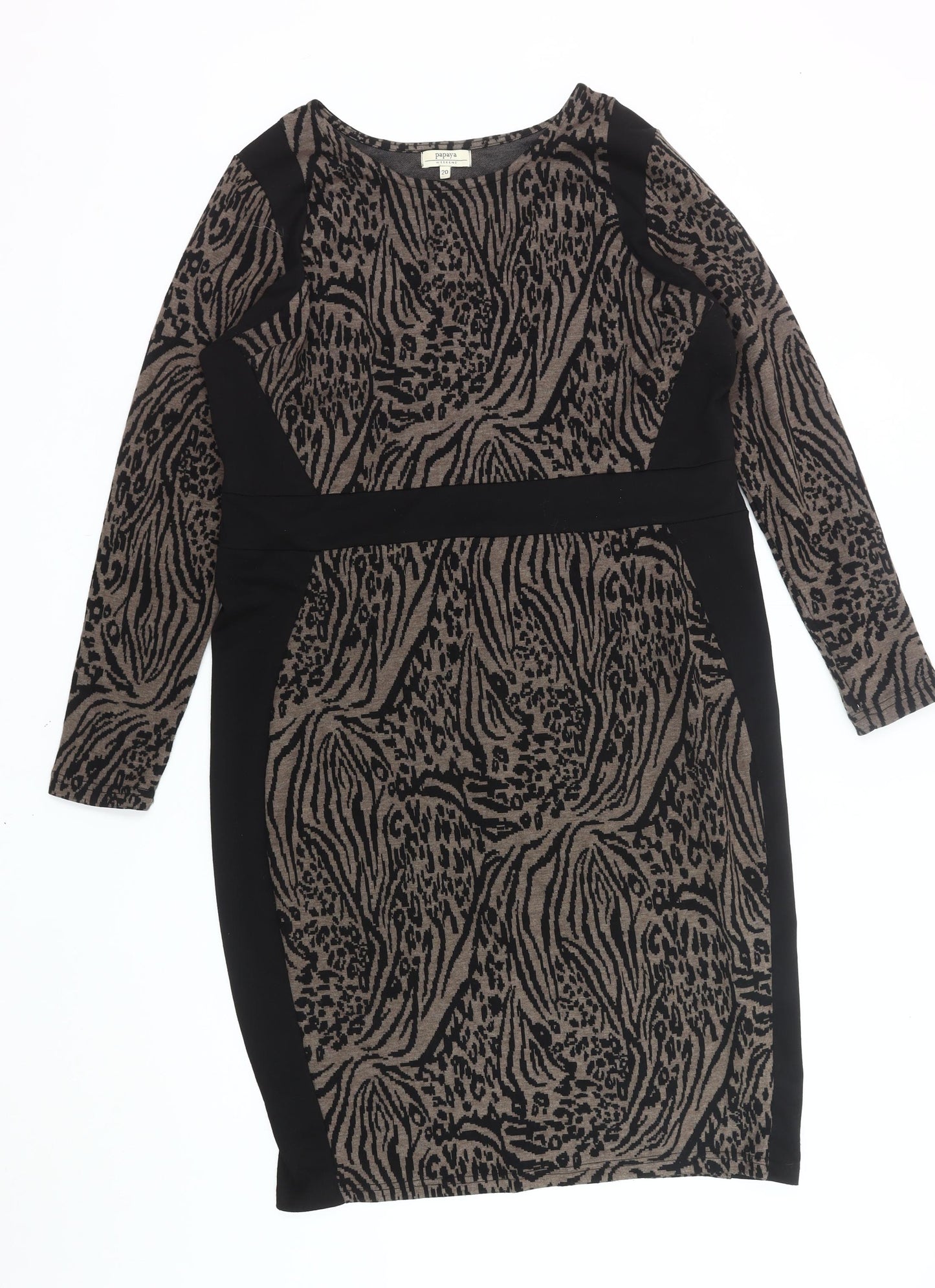 Papaya Weekend Womens Brown Black Animal Print Bodycon Dress Size 20